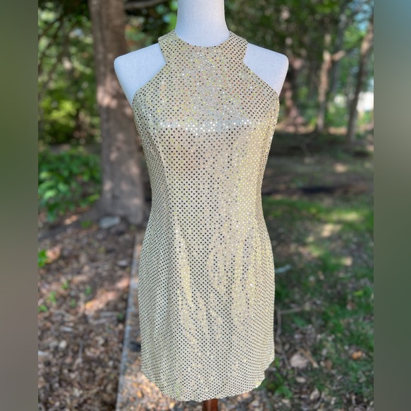 Jessica McClintock Gunnesax vintage gold sequin dress size 7/8 - Picture 1 of 8
